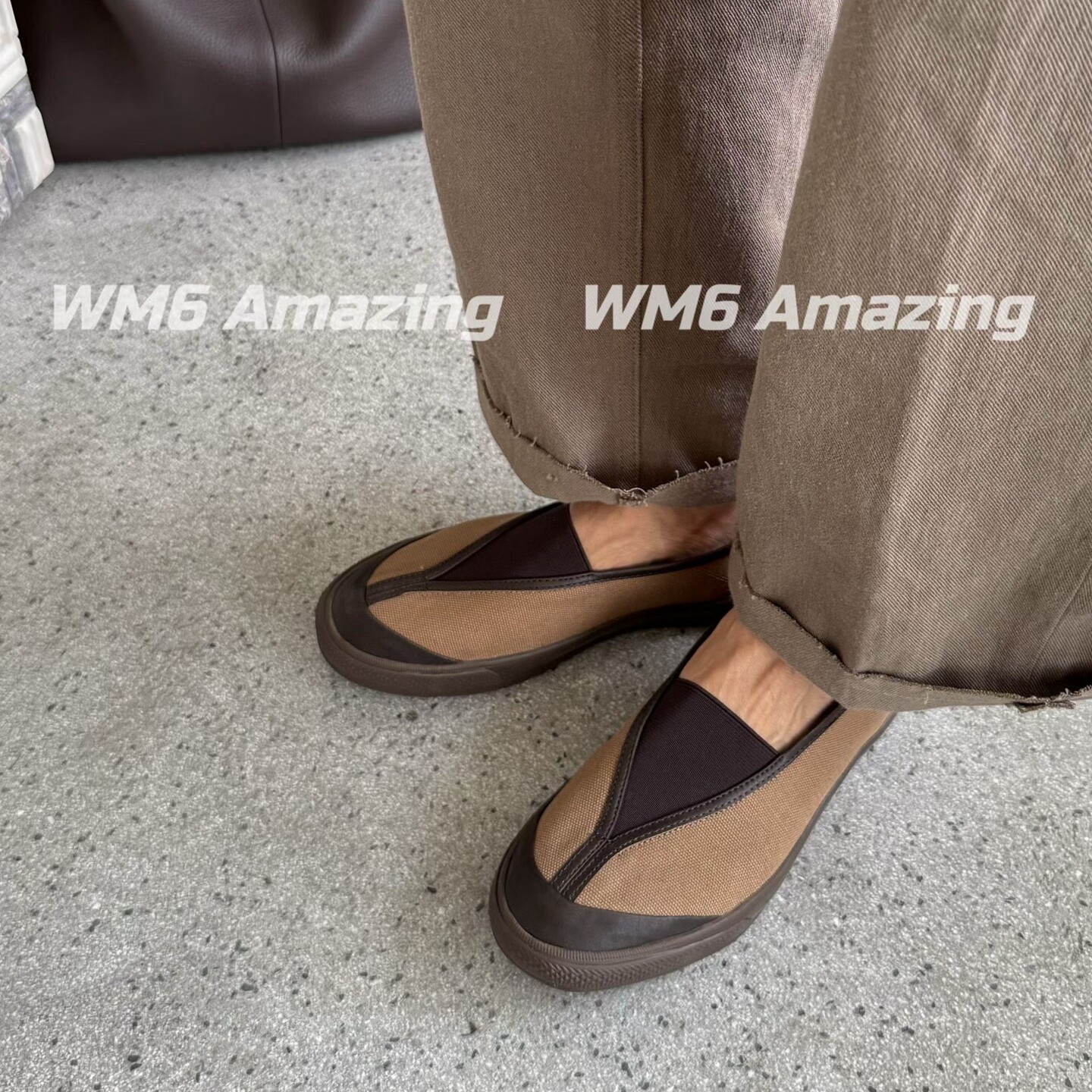 WM6欧货牛皮拼色帆布复古板鞋