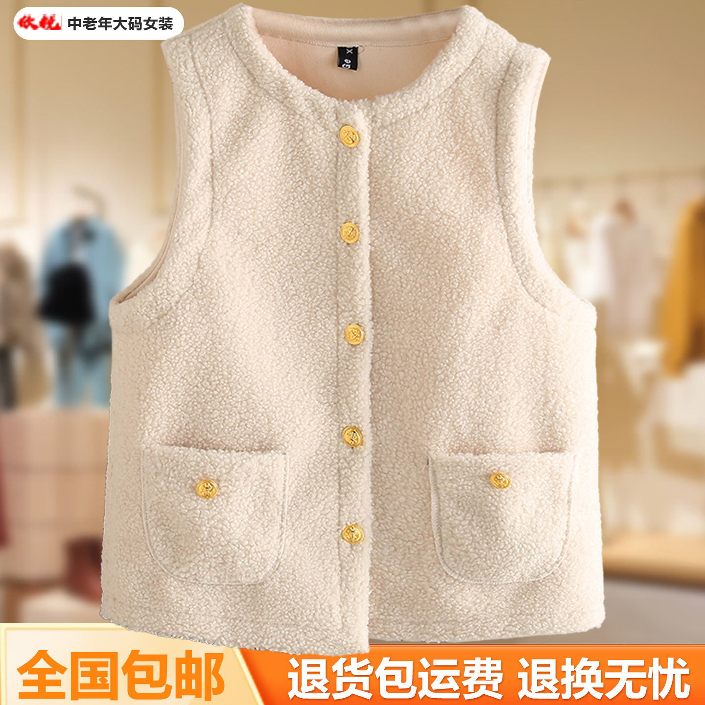 中老年妈妈秋冬圆领颗粒绒小香风保暖马甲女宽松外搭背心马夹上衣,女装/女士精品,常规大码外套,淘宝优惠券,粉丝福利购,淘宝优惠卷