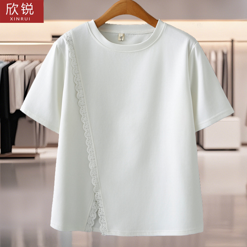 中老年妈妈装加大码蕾丝花边T恤