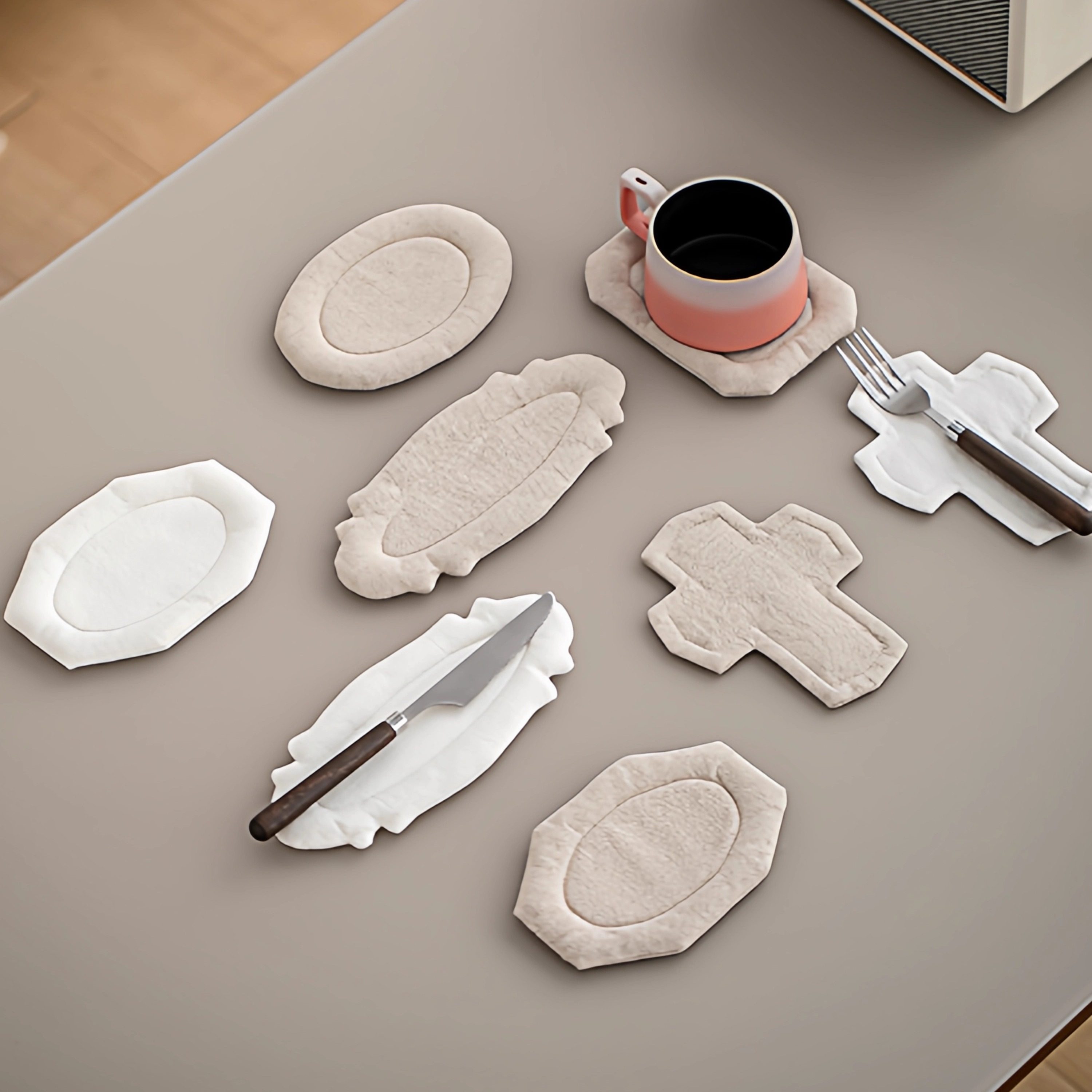 手作法式ins风复古高级感纯色餐垫夹棉棉麻隔热垫 日式八角杯垫,居家布艺,餐垫,淘宝优惠券,粉丝福利购,淘宝优惠卷