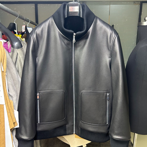 鹿皮皮衣经典男士立翻领外套精品皮衣头层针织下摆袖口