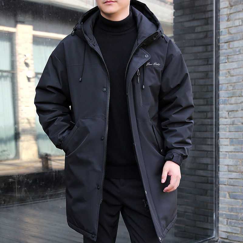 冬季中长款连帽羽绒服男加肥加大码防寒保暖潮流帅气宽松大衣外套
