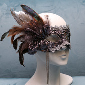 假面女凰威尼斯灰色花朵面具羽毛蒙面歌王万圣节狂欢晚会派对面罩