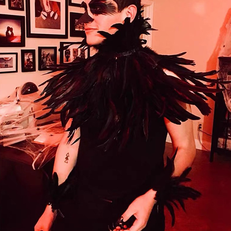 欧美复浮夸配饰cosplay独立装卸羽毛颈饰百搭个性项链挂件