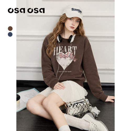 OSA美式复古爱心字母印花卫衣