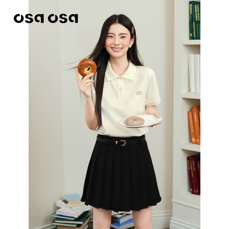OSA欧莎减龄polo领短袖T恤女2026夏季新款学院风休闲显瘦刺绣上衣