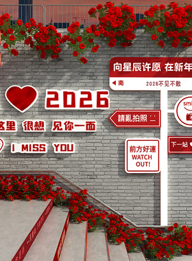 2026马新年春节装饰贴元旦氛围墙贴网红路牌打卡拍照区背场景布置