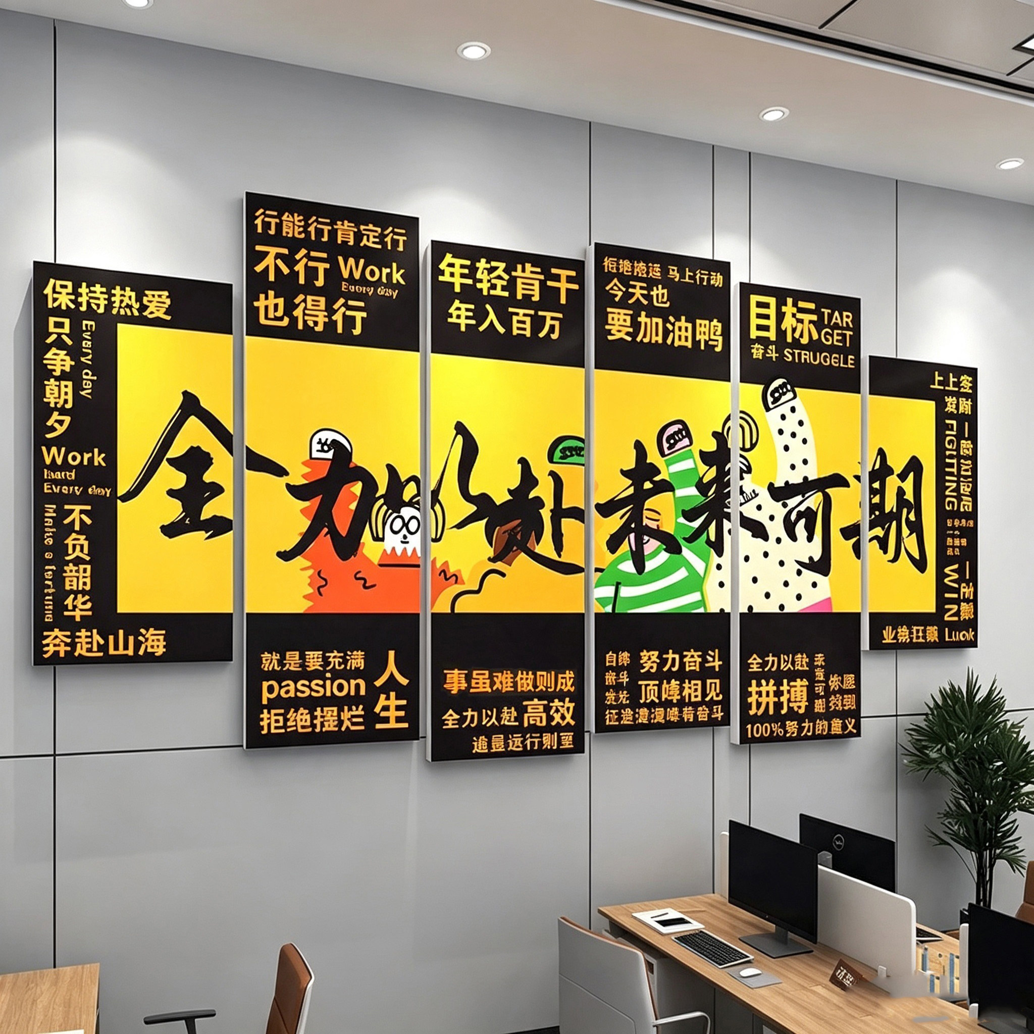 办公室氛围布置装饰挂画企业公司文化背景墙面员工激励志标语贴纸