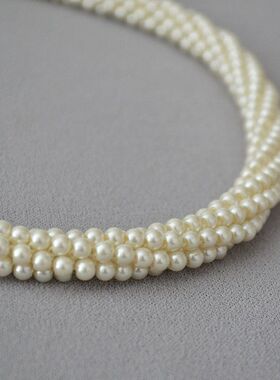 2025新款韩国小众设计复古赫本多层手工编织玻璃仿珍珠大气晚宴项