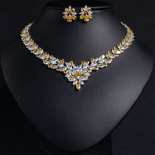 2025新款花卉新娘珠宝套装项链冰花耳环锆石首饰套装