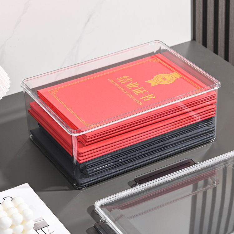 a4纸收纳箱重要文件证件家庭证书文件箱透明带盖大容量试卷收纳盒