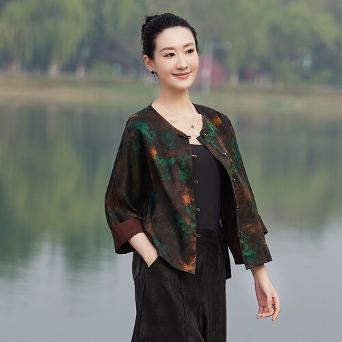 【流金岁月】100%桑蚕丝香云纱 重磅提花缎 开衫上衣/外套*35姆