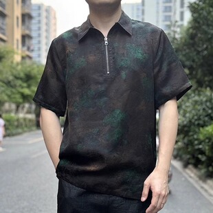 断码*红灯笼*100%桑蚕丝香云纱重磅提花缎花罗 双面穿 男上衣衬衫