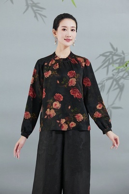 长袖真丝香云纱花罗