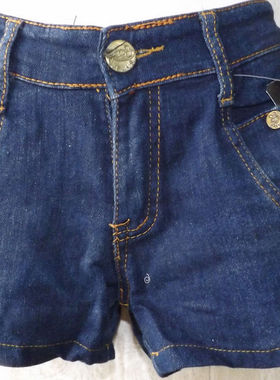 单裤7593 中码水磨蓝色明黄线饰牛仔热裤/短裤7593三分裤腰66-70