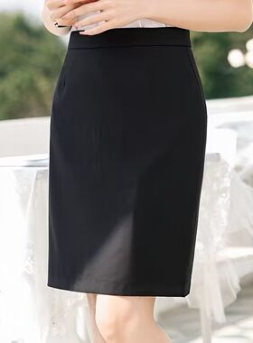 腰71-75大码浅灰色B5029后开叉一步裙西装裙及膝裙OL裙