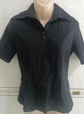 中码黑色48738翻领短袖衬衬斯文OL款附实图胸86-90