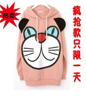 胸85-90中码微瑕疵粉红色卡通猫图48491 连帽卫衣女款休闲T恤