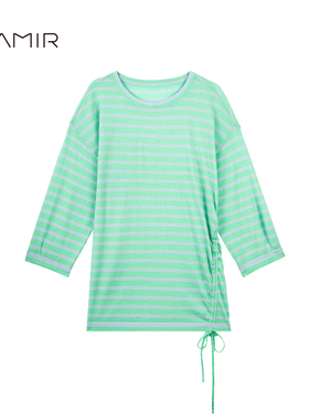 PAMIR春夏新款女圆领精纺羊毛条纹针织衫 HPZ432