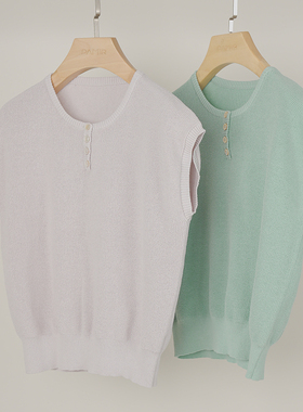 PAMIR新款低圆领气质薄款柔软羊毛混纺无袖针织衫