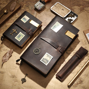 皮扣款 真皮手账本手工牛皮本旅行者笔记本复古活页日记本记事本子