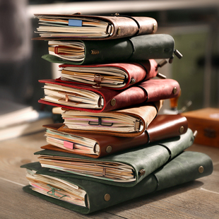 瑕疵本捡漏牛皮活页笔记本旅行手帐本手工日记本复古记事本子创意