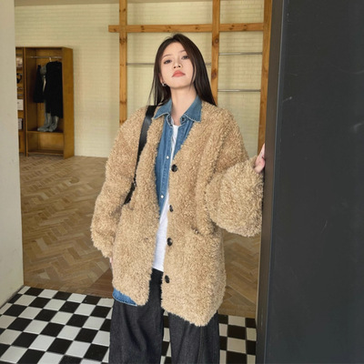 RHGD实拍2025 复古休闲宽松毛毛保暖外套秋冬季款夹克上衣