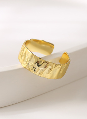 s925纯银褶皱纹理戒指女独特设计开口大小可调节指环轻奢简约戒指