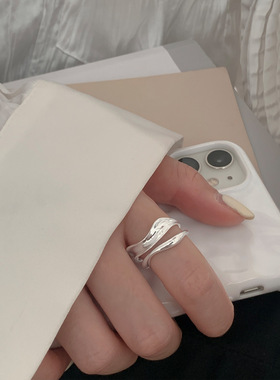 s925纯银独特双层波浪食指戒指女小众设计轻奢冷淡风时尚个性开口