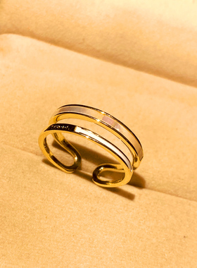 ins潮网红冷淡风日式开口双排贝壳戒指个性食指指环轻奢小众设计