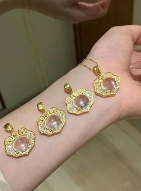 高级感仿天然水沫玉如意锁项链新中式轻奢小众简约镶钻祥云吊坠女