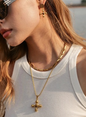 11764欧美热卖母亲节礼物十字架吊坠颈链 复古宫廷风小众个性项链