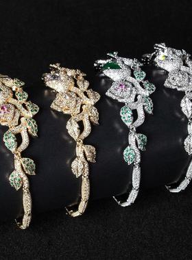 欧美时尚璀璨宝石花朵手链高级感配饰多切面锆石玫瑰花闪钻手链女