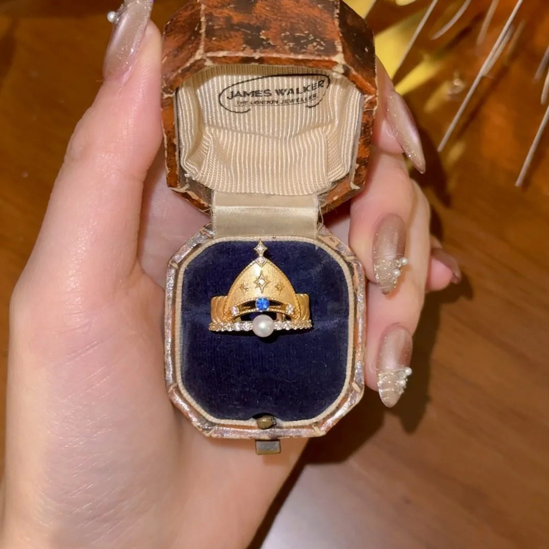 法式复古艺术感镶钻皇冠戒指轻奢高级感巴洛克城堡珍珠指环女戒
