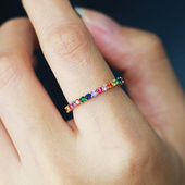 韩版 气质时d尚满圈彩色锆石戒指细款 指环戒ins风潮仿真钻戒饰品女