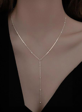 2025新款极简圆珠气质流苏锁骨链女个性简约百搭设计感项链毛衣链