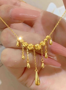 轻奢时尚水滴猫眼流苏项链女简约百搭金色爆闪蹦迪珠灵动感项链