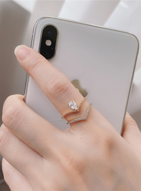 韩版组合克拉水滴形锆石仿真戒指