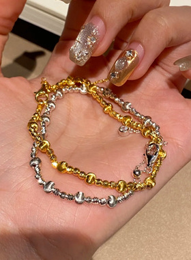 轻奢时尚会发光的拉丝猫眼小金珠手链通勤百搭显白猫眼豆豆手饰女