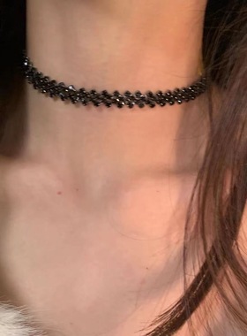 高级感黑色镶钻颈链choker女欧美个性时尚百搭闪亮水钻项链锁骨链