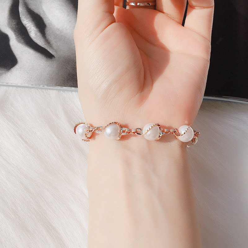韩版气质优雅迷人甜美扭曲麻花 珍珠 手链 时尚个性首饰 饰品 女