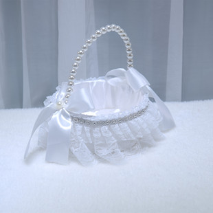 婚庆婚礼花童撒花瓣花篮圆形珍珠手提篮糖果插花篮舞蹈表演道具篮