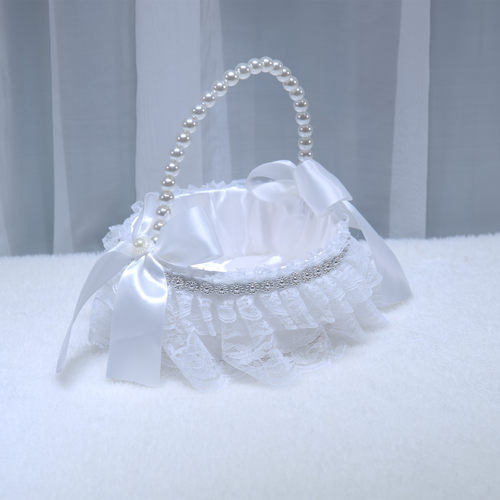 婚庆婚礼花童撒花瓣花篮圆形珍珠手提篮糖果插花篮舞蹈表演道具篮