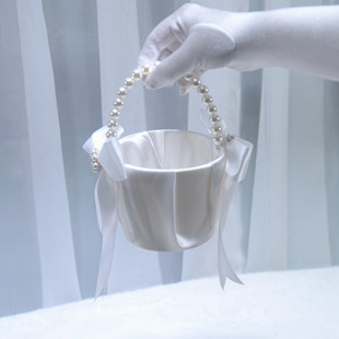 婚庆花篮婚庆用品新娘婚礼装饰篮珍珠提手花童撒花篮子装戒指喜糖