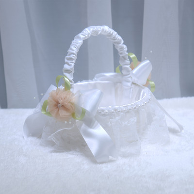 结婚伴娘花童撒花瓣花篮新娘蕾丝花结手提篮居家装饰收纳插花篮