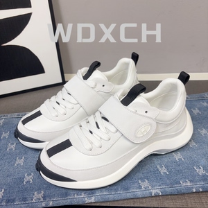H家2025秋冬运动老爹鞋女增高5cm魔术贴简约休闲拼色四季小白鞋