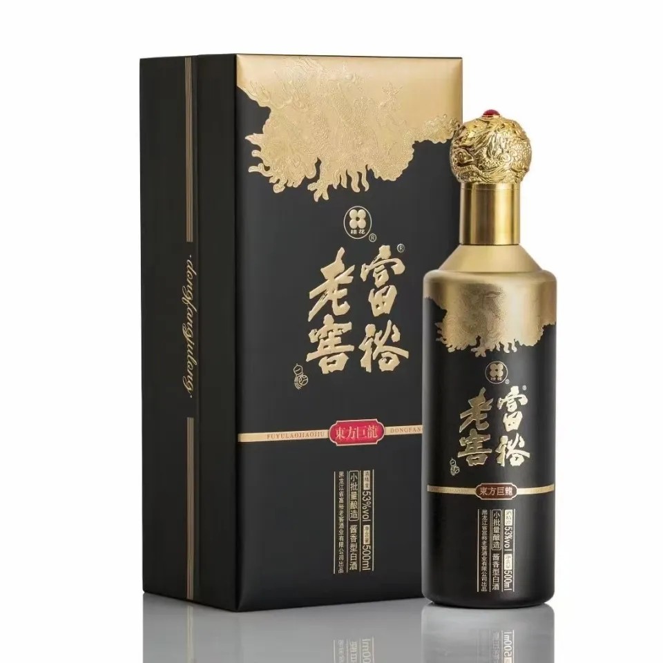 纯粮酱香富裕老窖东方巨龙酱香黑龙53度500ml*4瓶酒高档商务至尊