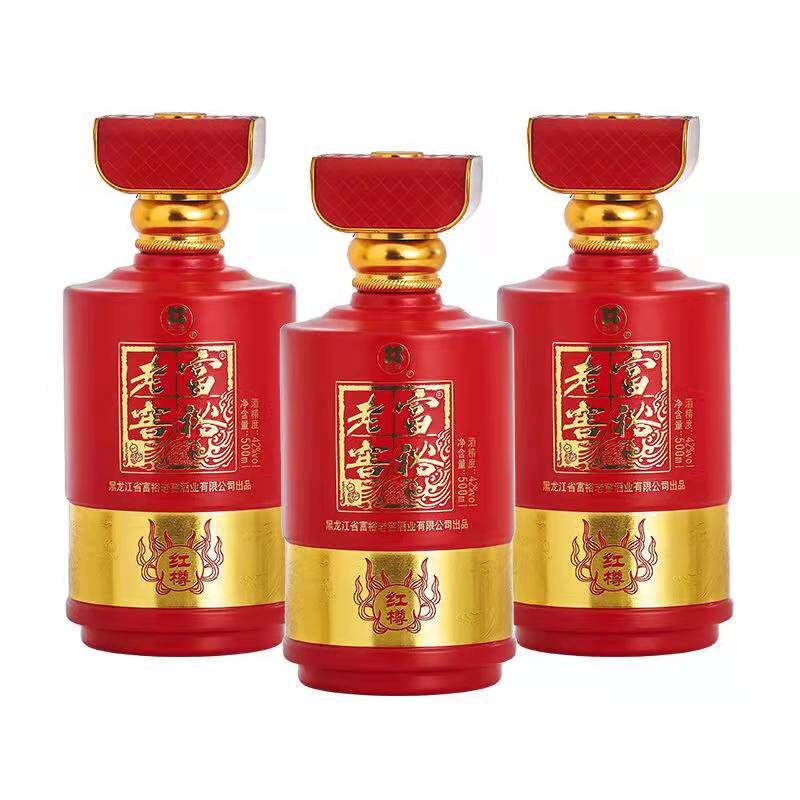 富裕老窖浓香型白酒红尊红色高档礼提42度500ml*6/箱整箱纯粮酿造