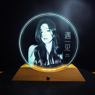 升级款水晶玻璃内雕生日发光摆台跨年夜情人节照片相框摆台定制