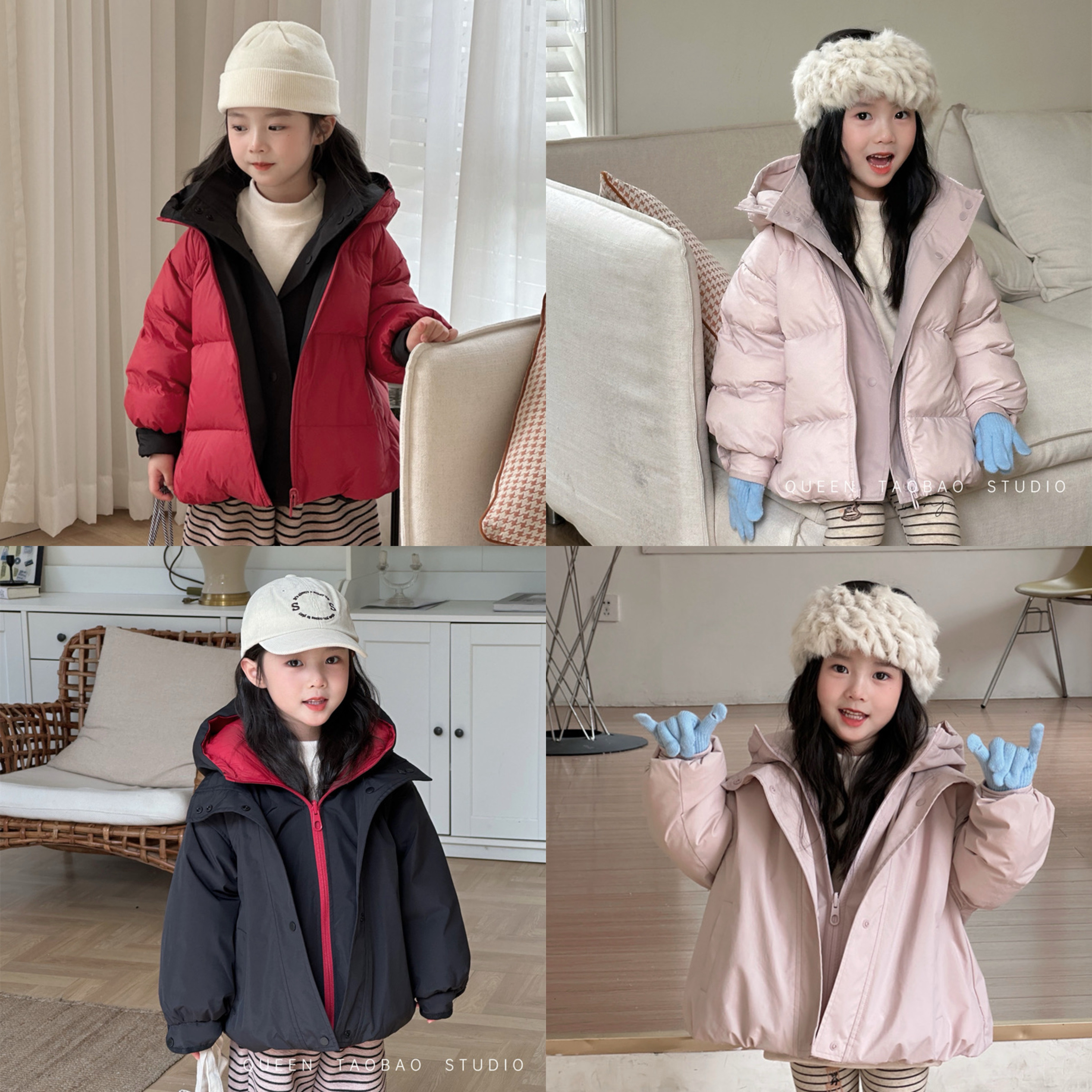 韩版中性连帽两面穿羽绒服